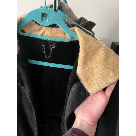 Vintage Abito Penny Lane Boho Coat Black Suede Calf Hair Trim Sz L -Fits M $810 - Picture 11 of 16